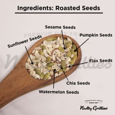 Nutty Gritties: Super Seeds Mix - Roasted - Flax, Chia, Sesame, Sunflower, Watermelon, Pumpkin Seeds - 200g
