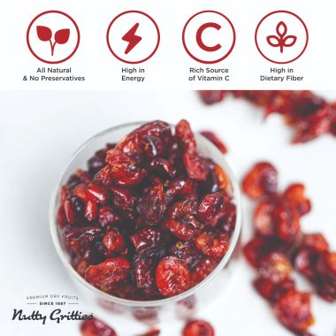 Nutty Gritties: Cranberries Dried & Whole Healthy Snack - 200g