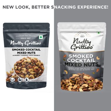 Nutty Gritties: Smoked Cocktail Nut Mix, Almonds, Cashew Nuts, Pistachio Kernels - 200g