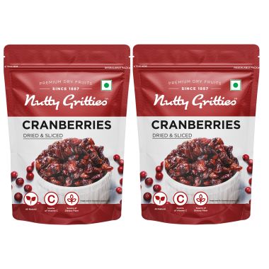 Nutty Gritties: Cranberries Dried & Whole Healthy Snack - 400g (2 Pack of 200g each)