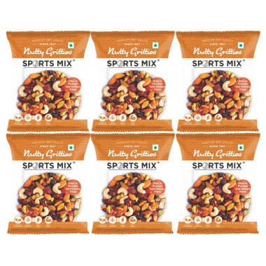 Nutty Gritties: Sports Mix, Roasted Almonds, Cashews, Pistachios, Dried Blueberries, Cranberries and Raisins - 180g (6 Pack of 30g each)