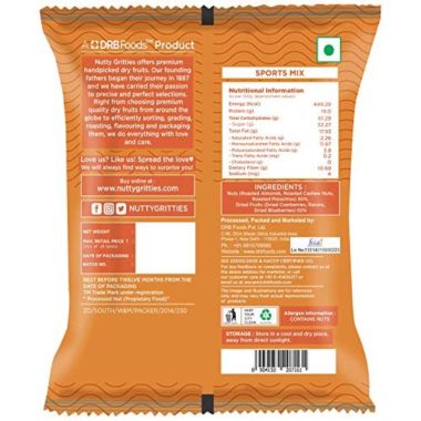 Nutty Gritties: Sports Mix, Roasted Almonds, Cashews, Pistachios, Dried Blueberries, Cranberries and Raisins - 180g (6 Pack of 30g each)