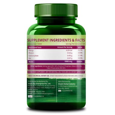 Vlado's Himalayan Organics: Biotin 10,000Mcg for Hair Growth- 120 tablets