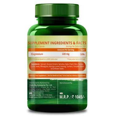 Vlado's Himalayan Organics: Plant Based Magnesium Supplement 1360mg With Turmeric Spirulina, Wheatgrass, Moringa | Supports Bone Muscle & Bone Health | Boost Energy Level - 60 Veg Tablets