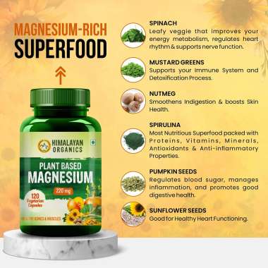 Vlado's Himalayan Organics: Plant Based Magnesium Supplement 1360mg With Turmeric Spirulina, Wheatgrass, Moringa | Supports Bone Muscle & Bone Health | Boost Energy Level - 60 Veg Tablets