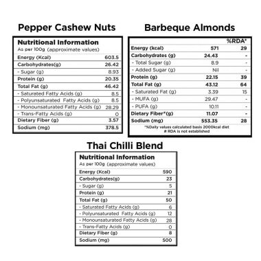 Nutty Gritties: Southern Pepper Cashews, Barbeque Almonds and Thai Chilli Blend - 600g (3 Pack of 200g each)