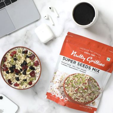 Nutty Gritties: Super Seeds Mix - Roasted - Flax, Chia, Sesame, Sunflower, Watermelon, Pumpkin Seeds -  400g (2 Pack of 200g each)