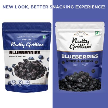Nutty Gritties: Blueberries Dried & Whole Healthy Snack - 300g (2 Pack of 150g each)