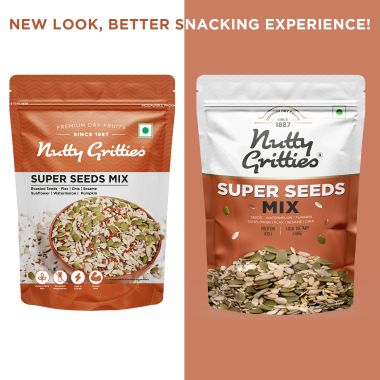 Nutty Gritties: Super Seeds Mix - Roasted - Flax, Chia, Sesame, Sunflower, Watermelon, Pumpkin Seeds -  400g (2 Pack of 200g each)