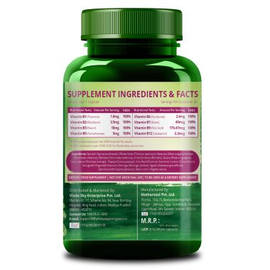 Vlado's Himalayan Organics: Plant Based B-Complex Vitamins B12, B1, B2, B3, B5, B6, B9 and Biotin for Metabolism, Hair and Energy- 60 Veg Capsules
