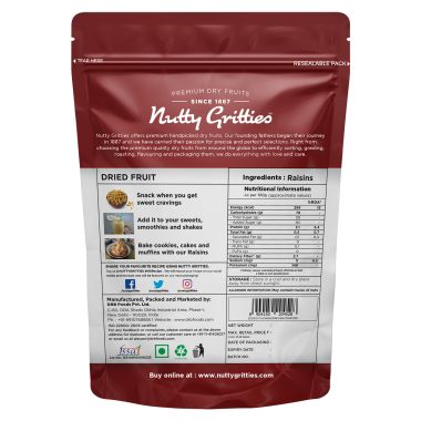 Nutty Gritties: Indian Long Raisins, Seedless Premium Green Raisins, Kishmish, Healthy Snack - 400g (2 Pack of 200g each)