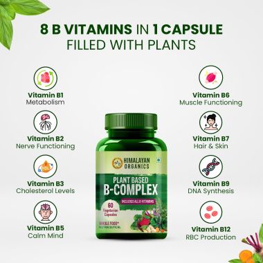 Vlado's Himalayan Organics: Plant Based B-Complex Vitamins B12, B1, B2, B3, B5, B6, B9 and Biotin for Metabolism, Hair and Energy- 60 Veg Capsules