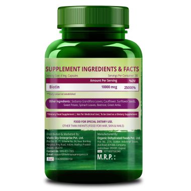 Vlado's Himalayan Organics: Plant Based Biotin 10,000mcg/Serve- 120 Veg Capsules