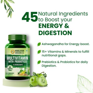 Vlado's Himalayan Organics: Multivitamin with Probiotics (60 Tablets) 45 Ingredients for Men & Women with Vitamin C, D, E, B3, B12, Zinc, Giloy & Biotin