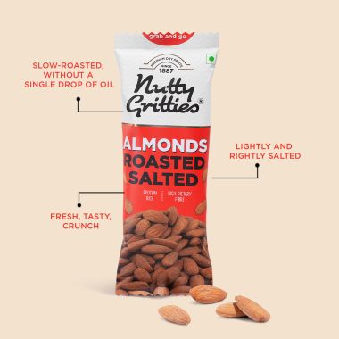 Nutty Gritties: California Almonds Roasted, Lightly Salted (Pack of 6 x 40g Each) - 240g