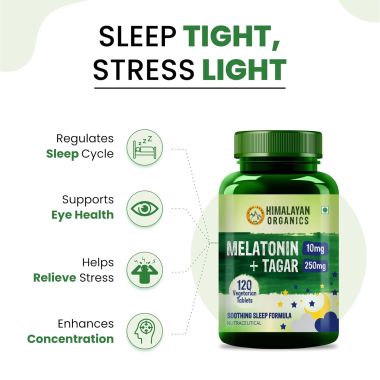 Vlado's Himalayan Organics: Melatonin 10mg + Tagar 250mg | Potent Sleep Aid Formula | 120 Veg Tablets