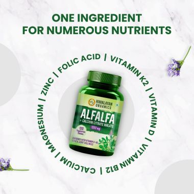 Vlado's Himalayan Organics: Alfalfa, Calcium Citrate Malate 1200mg with Vitamin D, K2 (MK7), B12, Zinc & Magnesium - 120 Veg Tablets