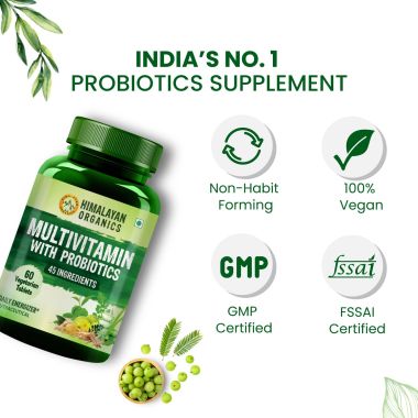 Vlado's Himalayan Organics: Multivitamin with Probiotics (60 Tablets) 45 Ingredients for Men & Women with Vitamin C, D, E, B3, B12, Zinc, Giloy & Biotin