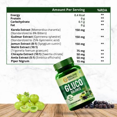 Vlado's Himalayan Organics: Plant Based Gluco Balance Insulin Resistance, Diabetes Control | Jamun, Bittermelon, Amla, Gudmar, Chirayta Extracts | 60 Veg Tablets