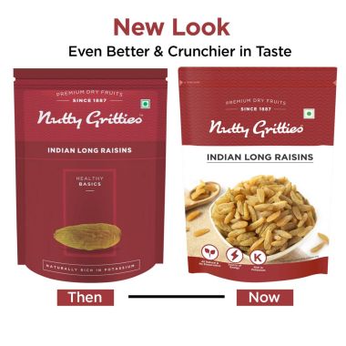 Nutty Gritties: Indian Long Raisins, Seedless Premium Green Raisins, Kishmish, Healthy Snack - 400g (2 Pack of 200g each)