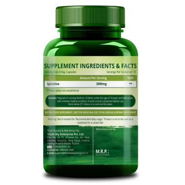 Vlado's Himalayan Organics: Spirulina 2000mg Supplement | Green Food For Good Health Weight Management And Immunity Booster | Helps In Healthy Heart - 60 Vegetarian Capsules