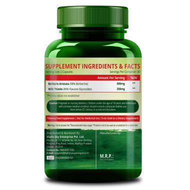Vlado's Himalayan Organics: Berberis Aristata Berberine 95% with Milk Thistle for 2X Liver Support - 60 Veg Capsules