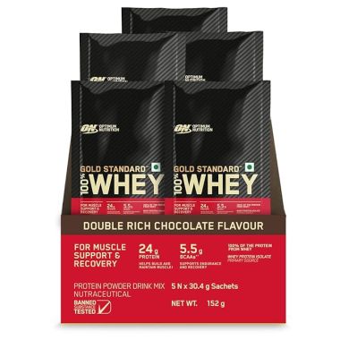 Optimum Nutrition: Gold Standard 100% Whey Isolate Protein Powder- 5 X 30.4 g Single Serve Sachets (Double Rich Chocolate)