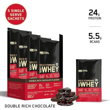 Optimum Nutrition: Gold Standard 100% Whey Isolate Protein Powder- 5 X 30.4 g Single Serve Sachets (Double Rich Chocolate)