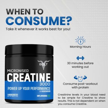Bolt Nutrition: Micronised Creatine Monohydrate 3000 | Boosts Athletic Performance |100 gm , 33 serving | Unflavored