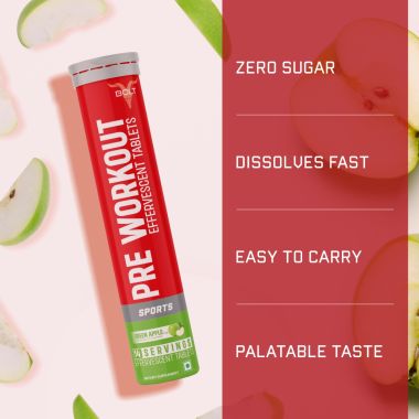 Bolt Nutrition: Nutrition Pre-Workout Effervescent Tablet |Caffeine, Beta-alanine, Taurine, and L-arginine (Green Apple Smash, 14 Counts (Pack of 3)