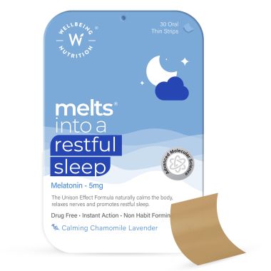 Wellbeing Nutrition: Melts Restful Sleep | Plant-Based Melatonin 5mg for Deep Sleep, Stress Relief - 30 Oral  Strips