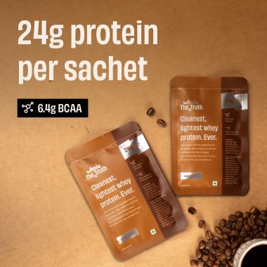 The Whole Truth:  Whey Protein Isolate+Concentrate  Cold Coffee 210g (Pack of 6)  24g Protein/Sachet 6.4g BCAA  100% Authentic & No Adulteration  Clean, Light & Easy to Digest  Sample & Travel Pack