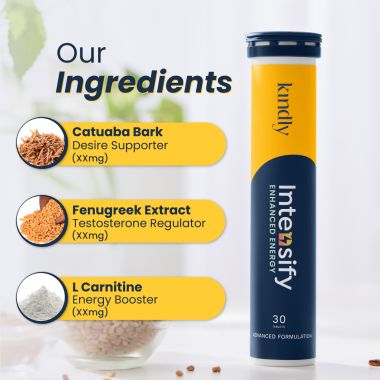 Kindly Health: Intensify L-Carnitine Tablets | Desire & Performance Enhancer For Men | Ayurvedic 100% Vegan | Fenugreek Extract, Catuaba Bark | Improves Performance Health | 30 Tablets, Pack of 1