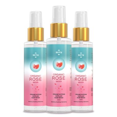 SETU: Organic Rose Water/Gulab Jal Spray -100 ML(Pack of 3) |Premium Face Mist, Toner for Brighter and Hydrated Skin |Oil-Control & Makeup remover| Zero alcochol, Paraben free and No artificial flavor