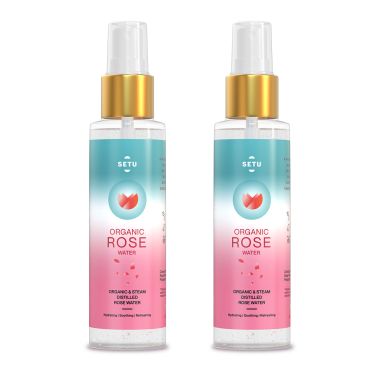 SETU: Organic Rose Water/Gulab Jal Spray -100 ML(Pack of 2) |Premium Face Mist, Toner for Brighter and Hydrated Skin |Oil-Control & Makeup remover| Zero alcochol, Paraben free and No artificial flavor