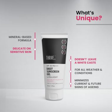 Thriveco: Daily Sunscreen Gel - Ultra-Light - Mineral Based SPF 50 PA+++ - 50 ml