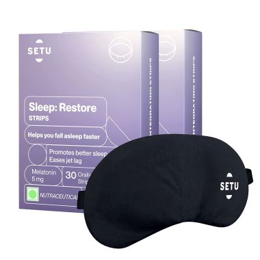 SETU: Melatonin 5mg - 30 Orally Dissolving Strips (Pack of 2) + Eye Mask | Promotes Relaxation & Sleep, Eases Jet Lag Strain, Non Habit Forming | Tasty Mint Flavour