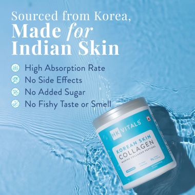 HK Vitals: Pure Korean Skin Marine Collagen Powder - Type 1 Collagen Supplement for Women & Men, Promotes Healthy Skin, Hair & Nails (Unflavoured, 200 g)