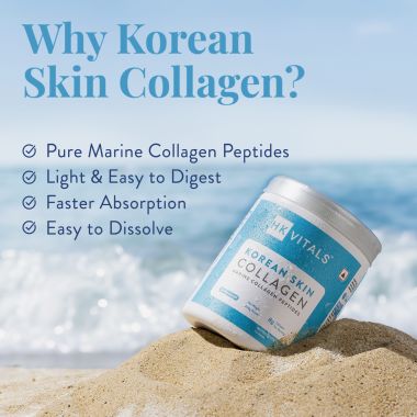 HK Vitals: Pure Korean Skin Marine Collagen Powder - Type 1 Collagen Supplement for Women & Men, Promotes Healthy Skin, Hair & Nails (Unflavoured, 200 g)