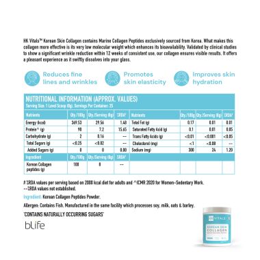 HK Vitals: Pure Korean Skin Marine Collagen Powder - Type 1 Collagen Supplement for Women & Men, Promotes Healthy Skin, Hair & Nails (Unflavoured, 200 g)