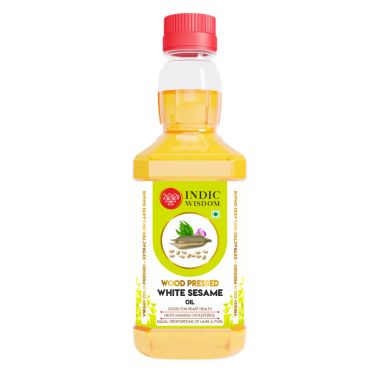 Indic Wisdom: Wood Pressed White Sesame Oil 200 ml (Cold Pressed White Sesame Oil - Extracted on Wooden Churner)