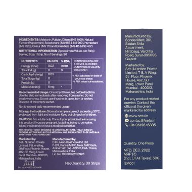 SETU: Melatonin 5mg (30 Strips) & Cooling Eye Mask | Combo Pack | Relaxation & Deep Sleep, Eases Jet Lag Strain and Non-Habit Forming (Pack of 2)