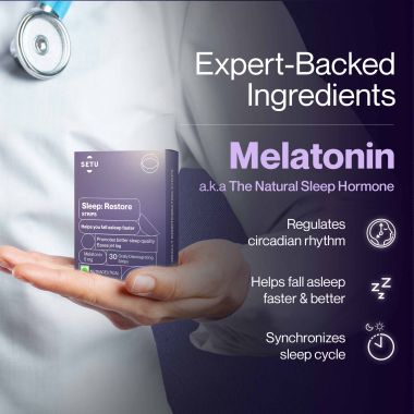 SETU: Melatonin 5mg (30 Strips) & Cooling Eye Mask | Combo Pack | Relaxation & Deep Sleep, Eases Jet Lag Strain and Non-Habit Forming (Pack of 2)