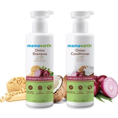 Mamaearth: Combo of Onion Hair Fall Shampoo -  250ml & Onion Conditioner -  250ml