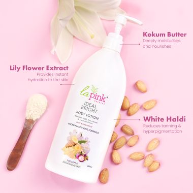 La Pink: Ideal Bright Body Lotion | 100% Microplastic Free Formula | For Glass like Brightened skin, Non Greasy Moisturiser For Dry Skin For All Skin Types | 450ml