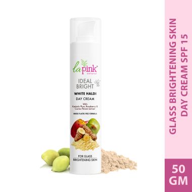 La Pink: Ideal Bright Day Cream | 100% Microplastic Free Formula | For Glass like Brightened skin, SPF15, Evens Skin Tone, All Skin Types | 50g