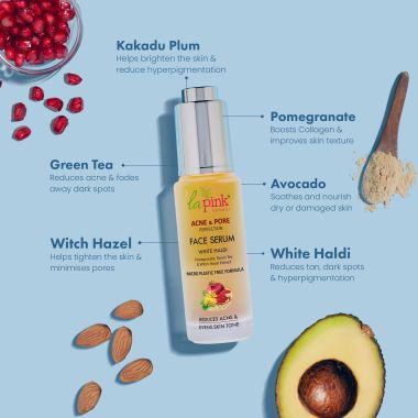 La Pink: Acne & Pore Perfection Face Serum with White Haldi for Acne Reduction & Even Skin Tone | 100% Microplastic Free Formula | Suitable for All Skin Types | 30ml