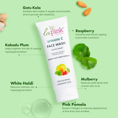 La Pink: Vitamin C White Haldi Face Wash for Glowing Radiant Skin | 100% Microplastic Free Formula | Suitable for All Skin Types | 100ml