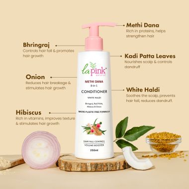 La Pink: Methi Dana 8-in-1 Conditioner for Hair Fall Control | 100% Microplastic Free Formula | Suitable for All Hair Types | 250ml