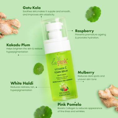 La Pink: Vitamin C White Haldi Face Toner Serum for Glowing Radiant Skin | 100% Microplastic Free Formula | Suitable for All Skin Types | 50ml